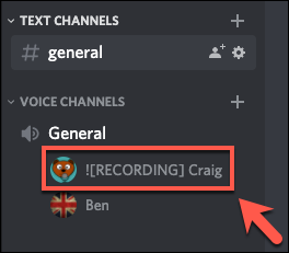 Bot de Craig Discord en estado de grabación