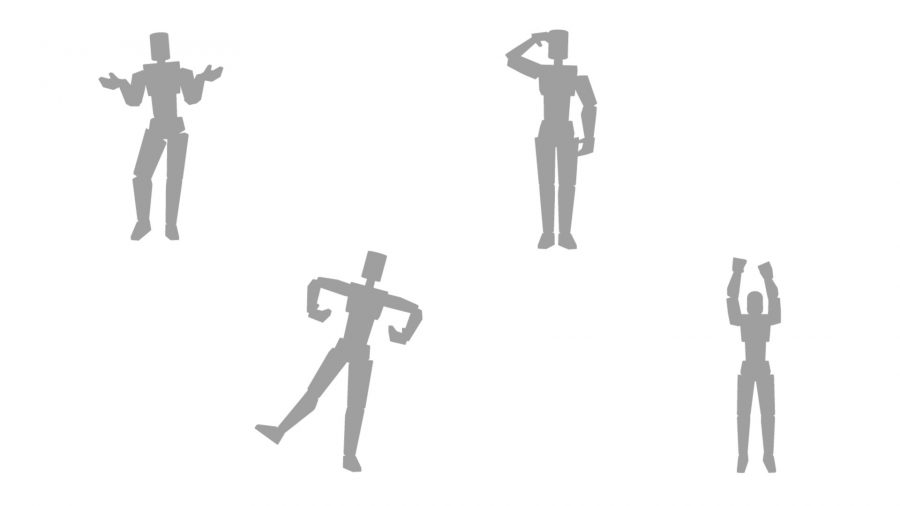 Cuatro emoticones de Roblox para encogerse de hombros, saludar, inclinarse y jugar en el estadio