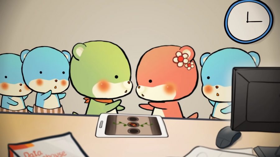 Nutrias coloridas jugando un juego para móviles