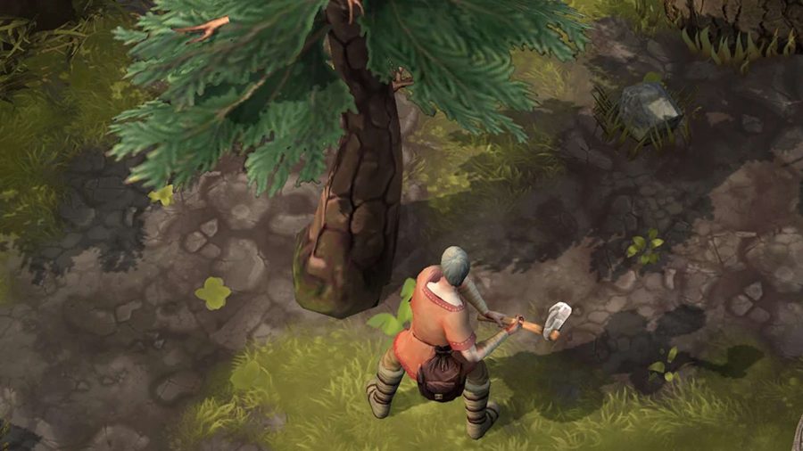 Viking talando un árbol en Frostborn